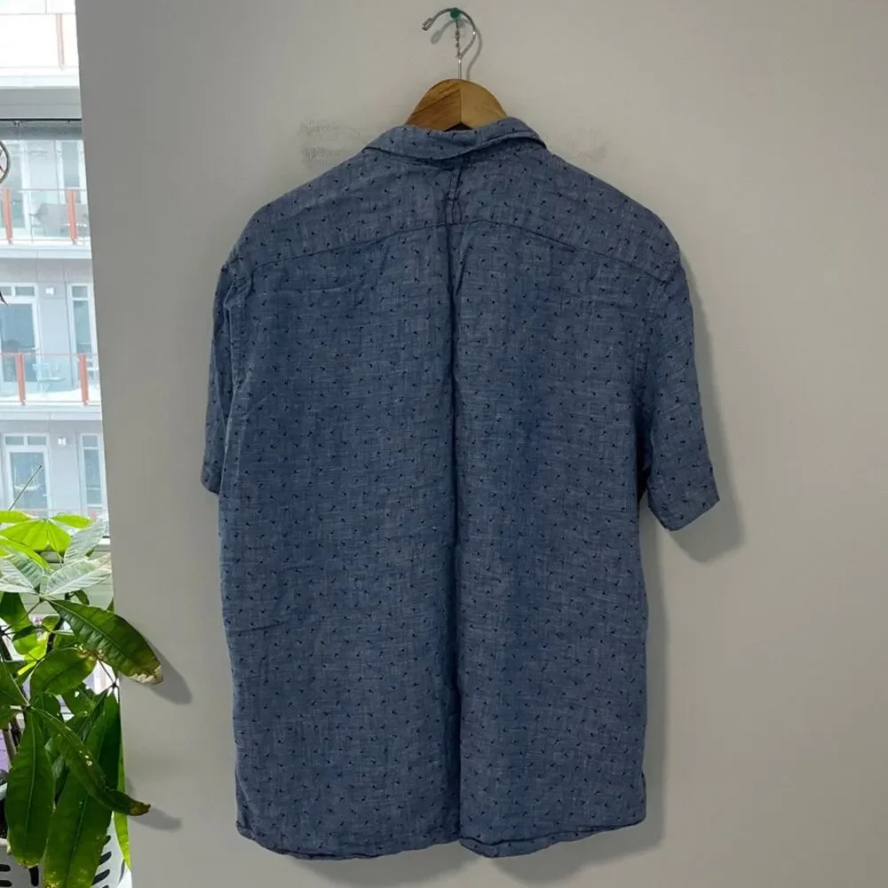 Banana Republic Men's Blue Linen Button Up Camden Fit Top Size XL